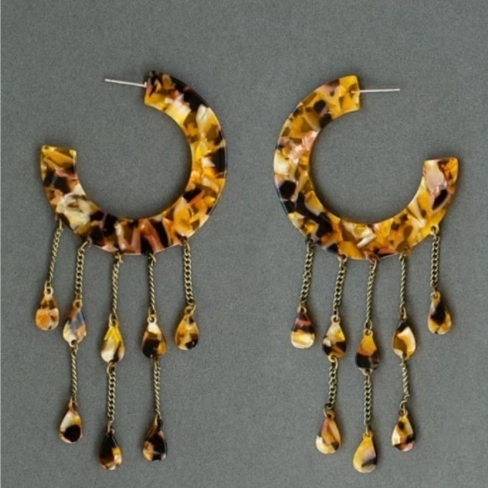 Joyfolie‎ Tortoise Shell Hoop Earrings  Dangle Beads Gold Tone Post Back NWT $35